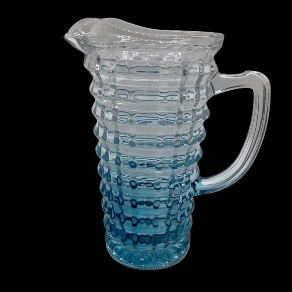Blue and Clear Textured Cube Effect Glass Ombre Colored Blue Pitcher - Picture 2 of 16